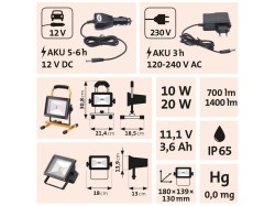 (obrázek pro) Reflektor LED nabíjecí s podstavcem, 1400lm EXTOL LIGHT