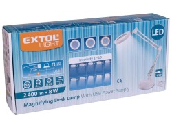 (obrázek pro) Lampa stolní s lupou, bílá, USB napájení, 2400lm, 3 barvy světla, 5x zvětšení EXTOL LIGHT