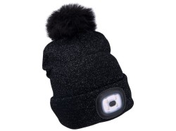 Čepice s čelovkou 4x45lm, nabíjecí, USB, černá se třpytkou a bambulí, univerzální velikost EXTOL LIGHT (obrázek pro) Čepice s čelovkou 4x45lm, nabíjecí, USB, černá se třpytkou a bambulí, univerzální velikost EXTOL LIGHT
