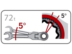(obrázek pro) Klíč ráčnový očkoplochý s kloubem, 72 zubů, 12mm, L 174mm, CrV/S2, FORTUM