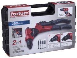 (obrázek pro) Kleště nýtovací s otočnou hlavou COMBO, pro nýt. matice M3-M6 a trhací nýty 2.4-4.8mm FORTUM