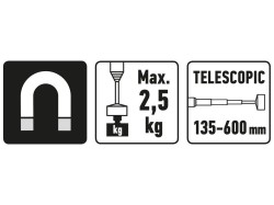 (obrázek pro) Magnet s teleskopickou rukojetí, 135-600mm