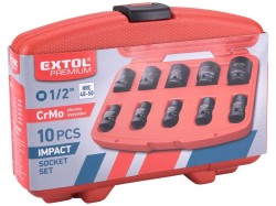 (obrázek pro) Hlavice nástrčné rázové, sada 10ks, 1/2″, 9-27mm, CrMoV EXTOL PREMIUM (8818131)