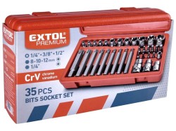 (obrázek pro) Hlavice a hroty Torx sada 35ks, 1/4″,3/8″, 1/2″ EXTOL PREMIUM