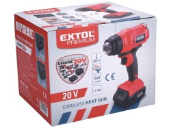 (obrázek pro) Aku horkovzdušná pistole, 20V, Li-Ion, 550°C, 2Ah, SHARE20V EXTOL PREMIUM
