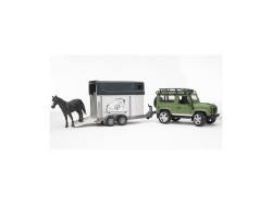 (obrázek pro) Land Rover Defender s přívěsem na koně + kůň 02592 BRUDER