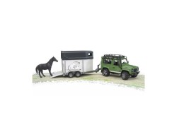 (obrázek pro) Land Rover Defender s přívěsem na koně + kůň 02592 BRUDER