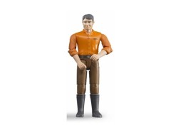 (obrázek pro) Figurka - Muž (světlá pleť), hnědé kalhoty a oranžová košile 60007 BRUDER