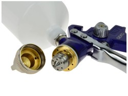 (obrázek pro) Stříkací pistole HVLP s manometrem, nádobkou 0,6l, tryskou 1,4mm a odlučovačem vody GEKO