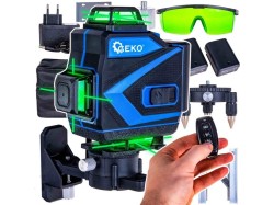 (obrázek pro) Křížový laser 360°, samonivelační, 4D, zelený, 2x Li-ion, pouzdro, příslušenství - GEKO