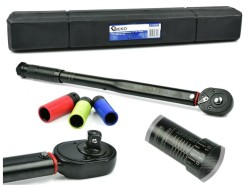 (obrázek pro) Dynamometrický, momentový klíč 1/2″, 28-210Nm s nástrčnými hlavicemi 17, 19, 21mm GEKO
