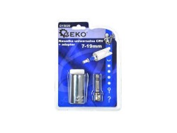 (obrázek pro) Univerzální nástrčná hlavice CrV 7-19mm + adaptér GEKO