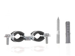 (obrázek pro) Objímka na trubky, dvojitá, 1/2″ 20-25mm, s gumovou vložkou, dva šrouby GEKO
