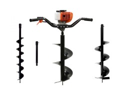 (obrázek pro) Motorový zemní vrták dvouosobový 1,4kW, 3 vrtáky, nástavec 50cm JOHN GARDENER