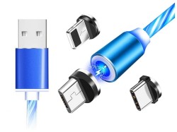 (obrázek pro) Magnetický nabíjecí USB kabel s LED podsvícením, 3v1, 1m, modrý KAXL