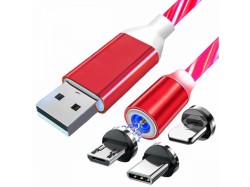 (obrázek pro) Magnetický nabíjecí USB kabel s LED podsvícením, 3v1, 1m, červený KAXL