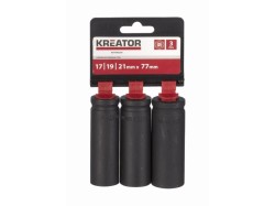 (obrázek pro) 3 ks nástrčných rázových hlavic 17-19-21 mm prodloužené 1/2″ KREATOR