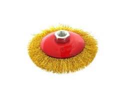 (obrázek pro) Drátěný kartáč mosazný na brusku 115mm M14