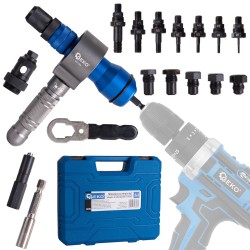 Nástavec nýtovací na vrtačku, sada pro matice M3-M12 a trhací nýty 2.4-6.4mm GEKO (obrázek pro) Nástavec nýtovací na vrtačku, sada pro matice M3-M12 a trhací nýty 2.4-6.4mm GEKO