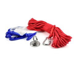 (obrázek pro) Neodymový magnet 50kg set s lanem 20m a rukavicemi