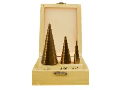 (obrázek pro) HSS stupňový vrták, sada 3ks, 4-32mm, 4-20mm, 4-12mm GEKO