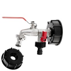 (obrázek pro) IBC sada - adaptér S60x6 + kohout 1/2&quot; se dvěma vnějšími závity 3/4&quot; + dvě hadicové spojky