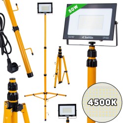 (obrázek pro) 50W LED světlomet s teleskopickým stojanem a kabelem - neutrální bílá barva 4500K