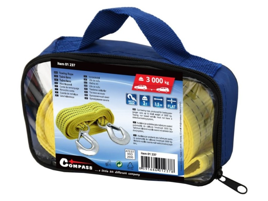 (obrázek pro) Lano tažné ploché 3000kg s karabinami COMPASS