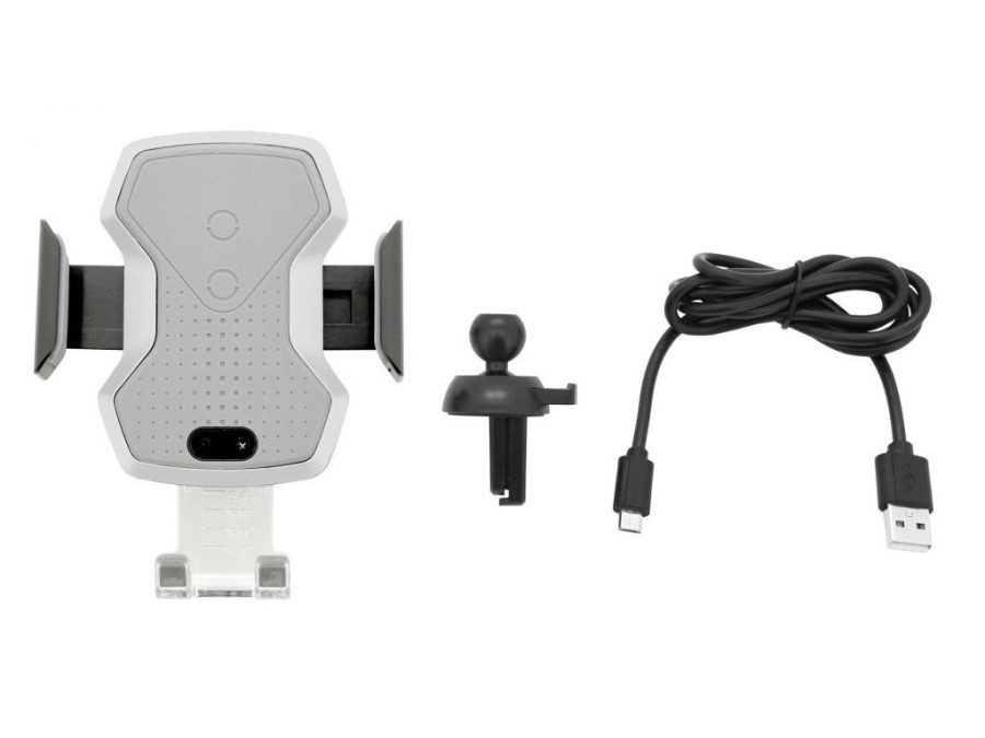 (obrázek pro) Držák telefonu LUKE-X bezdrátové nabíjení 10W silver COMPASS