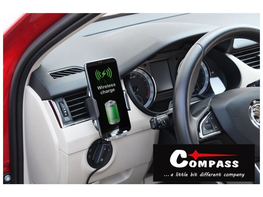 (obrázek pro) Držák telefonu LUKE-X bezdrátové nabíjení 10W silver COMPASS