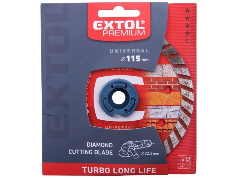 (obrázek pro) Kotouč diamantový řezný turbo Long Life, 115x22,2mm, suché i mokré řezání, EXTOL PREMIUM