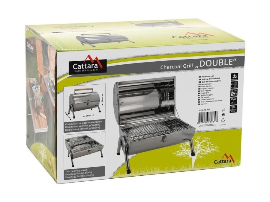 (obrázek pro) Gril na dřevěné uhlí DOUBLE 2x38cm cestovní CATTARA