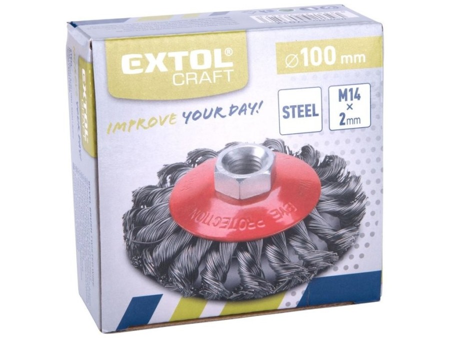 (obrázek pro) Kartáč miskový copánkový, Ø 100mm, vlnitý drát S 0,5mm, M14x2mm, EXTOL CRAFT