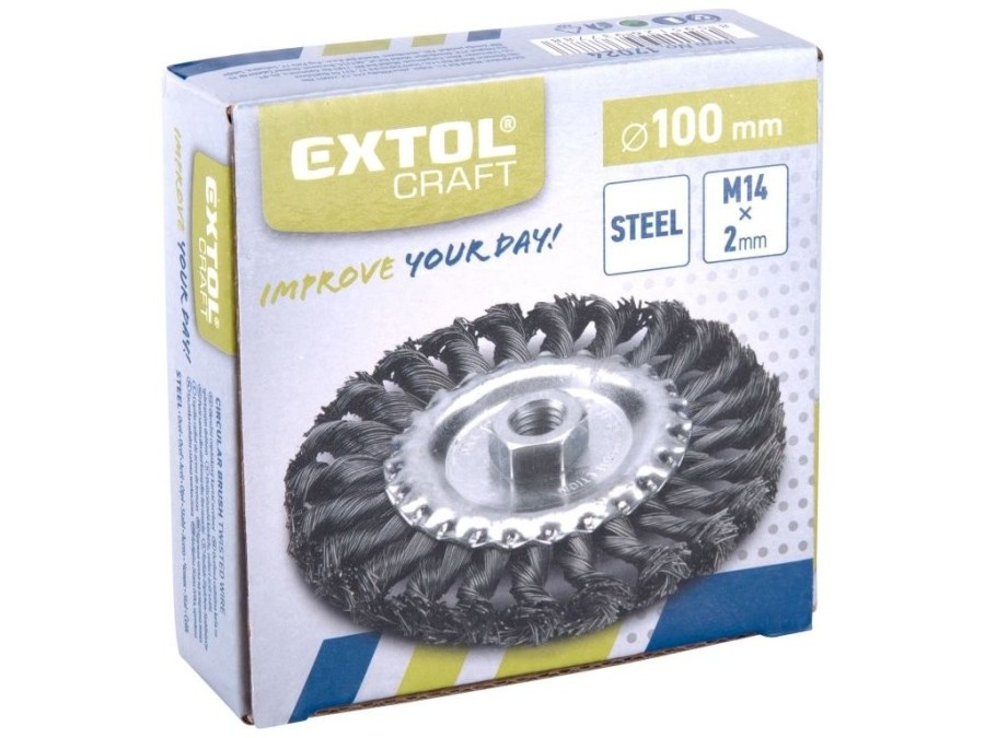 (obrázek pro) Kartáč radiální copánkový, O 100mm, vlnitý drát S 0,5mm, M14x2mm, EXTOL CRAFT