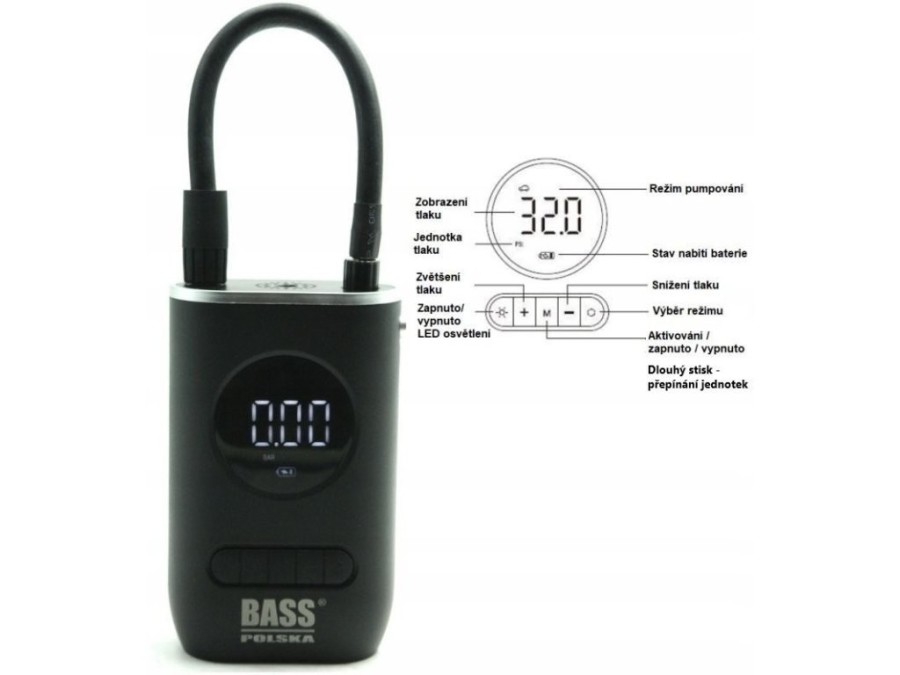 (obrázek pro) Aku mini kompresor 7,4V s LED svítilnou BASS