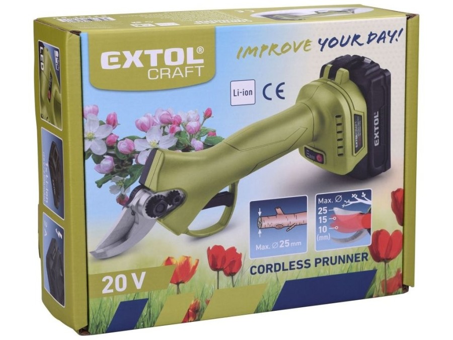 (obrázek pro) Nůžky zahradní aku, Li-ion 20 V/2 Ah, BRUSHLESS EXTOL CRAFT