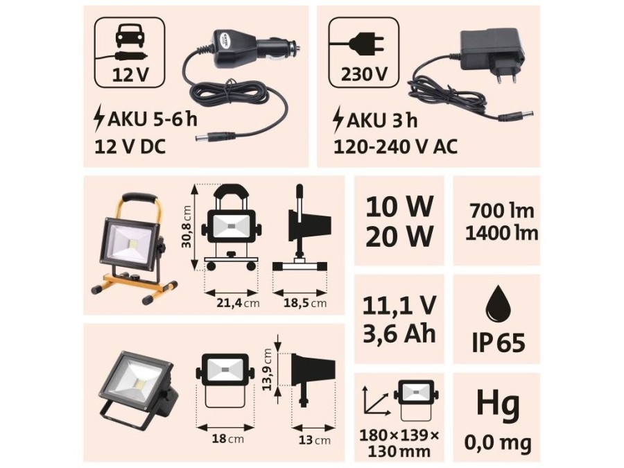 (obrázek pro) Reflektor LED nabíjecí s podstavcem, 1400lm EXTOL LIGHT