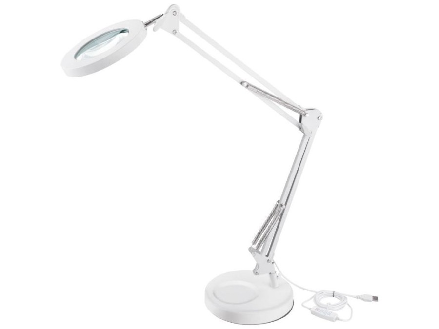 (obrázek pro) Lampa stolní s lupou, bílá, USB napájení, 2400lm, 3 barvy světla, 5x zvětšení EXTOL LIGHT