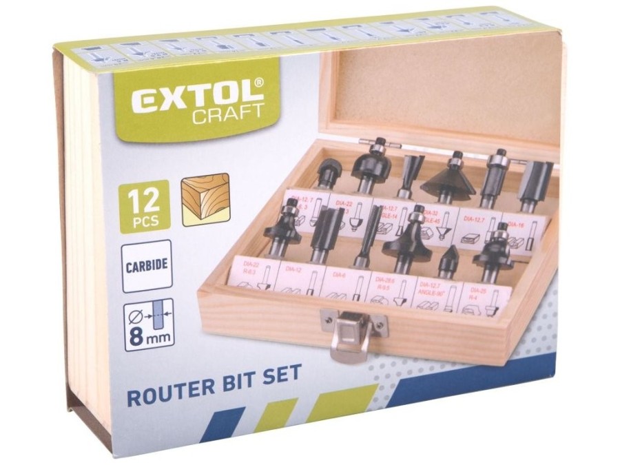(obrázek pro) Frézy tvarové do dřeva s SK plátky, sada 12ks, EXTOL CRAFT