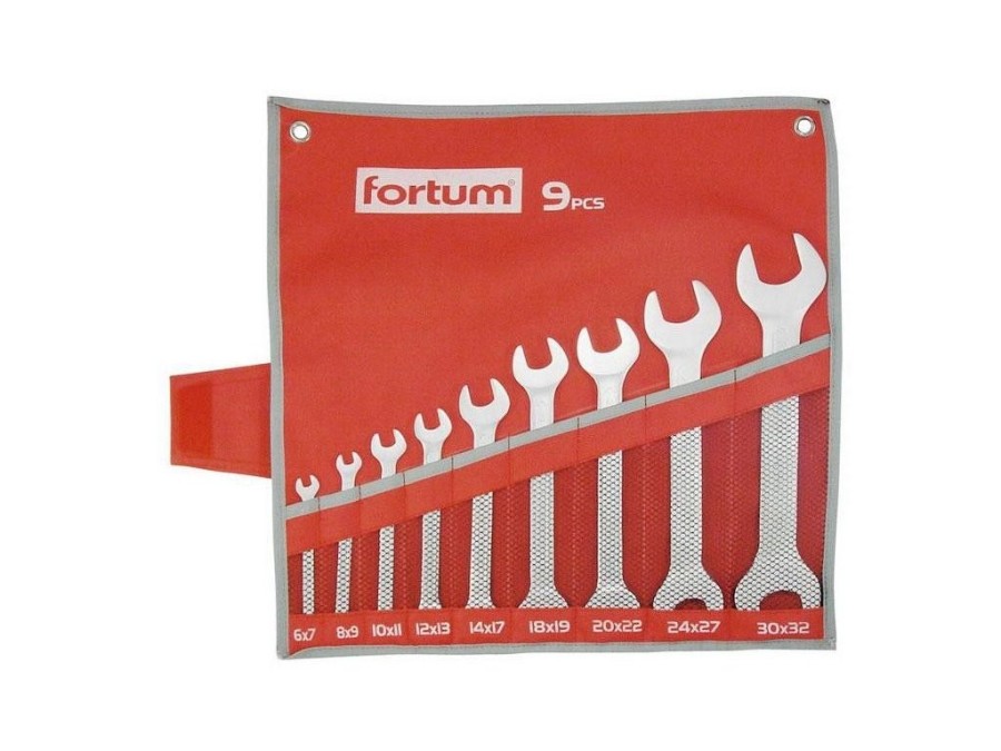 (obrázek pro) Klíče ploché, sada 9ks, 6x7, 8x9, 10x11, 12x13, 14x17, 18x19, 20x22, 24x27, 30x32mm, 61CrV5, FORTUM