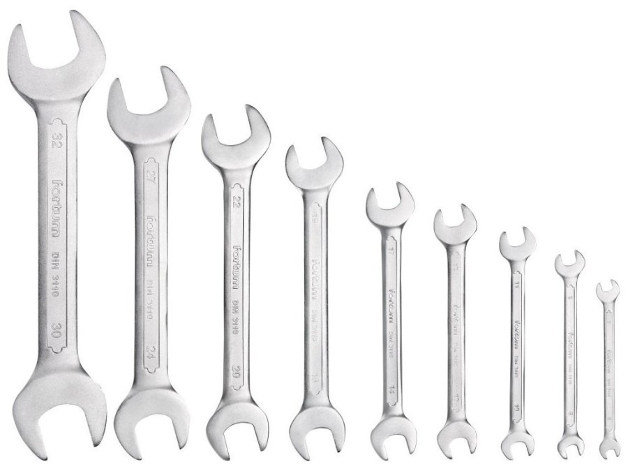 (obrázek pro) Klíče ploché, sada 9ks, 6x7, 8x9, 10x11, 12x13, 14x17, 18x19, 20x22, 24x27, 30x32mm, 61CrV5, FORTUM