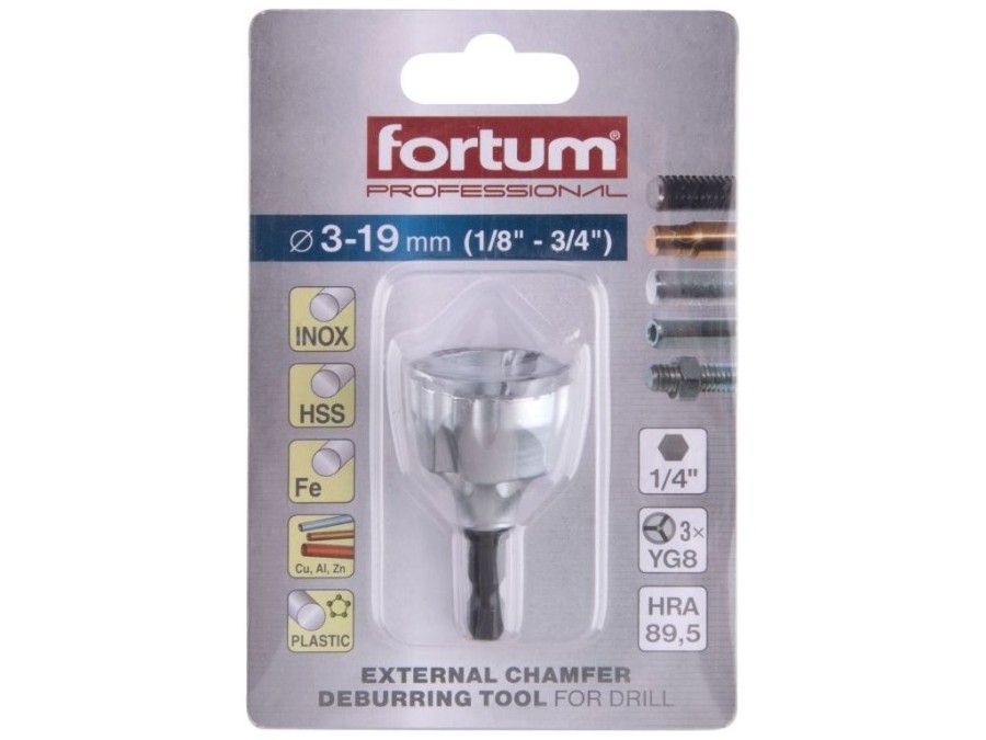 (obrázek pro) Odhrotovač do vrtačky, s SK plátky, pro průměry 3 - 19 mm - FORTUM