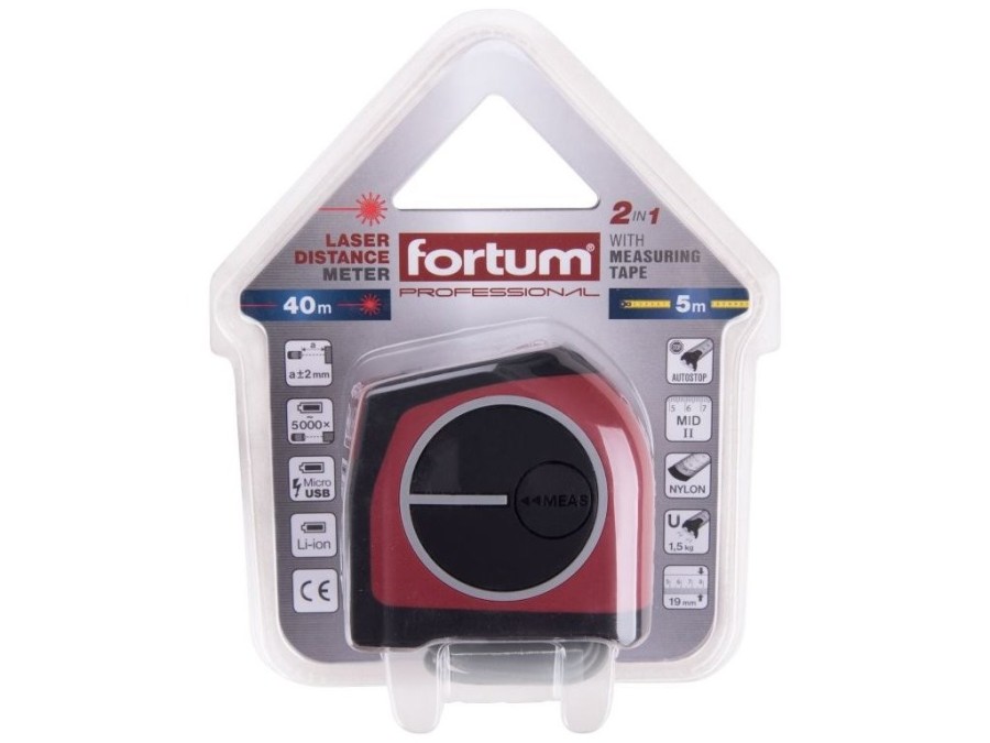 (obrázek pro) Metr laserový 40m v kombinaci s 5m svinovacím, laser : 0,129 - 40m FORTUM