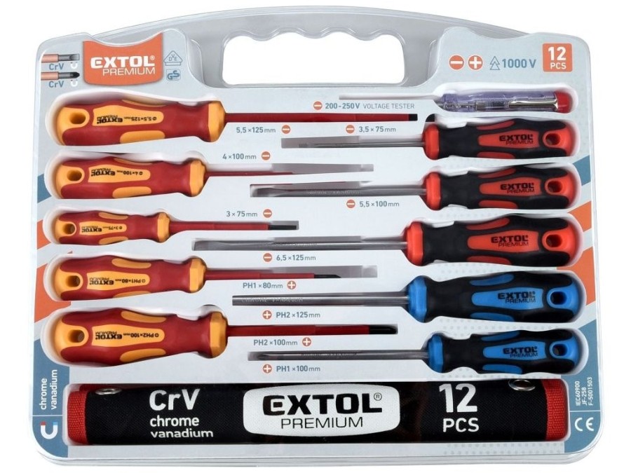 (obrázek pro) Šroubováky kombinovaná sada se zkoušečkou 11ks, CrV EXTOL PREMIUM