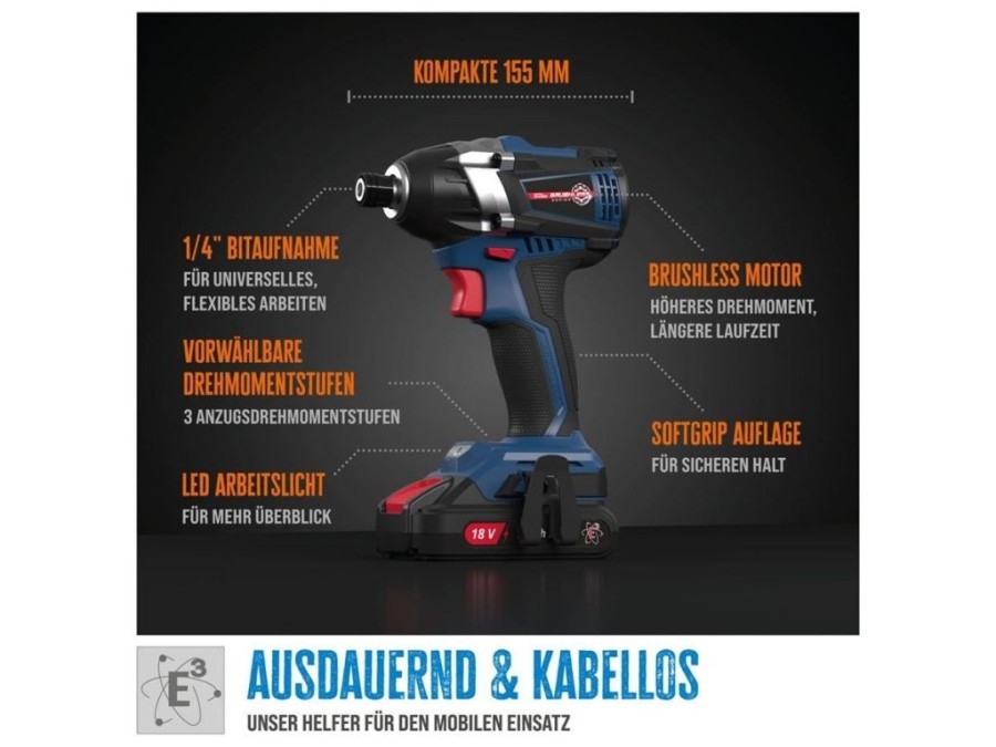 (obrázek pro) Aku rázový utahovák rázový 18V, Li-Ion, 1/4″ bez baterie a nabíječky GÜDE