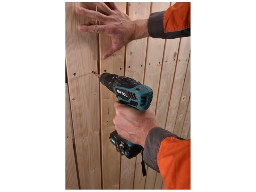 (obrázek pro) Vrtací šroubovák aku s příklepem, 18V Li-ion, 4 pólový motor, 2000mAh EXTOL INDUSTRIAL