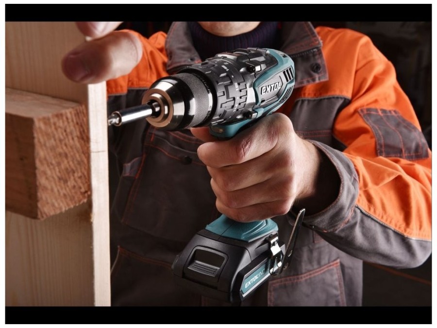 (obrázek pro) Vrtací šroubovák aku s příklepem, 18V Li-ion, 4 pólový motor, 2000mAh EXTOL INDUSTRIAL