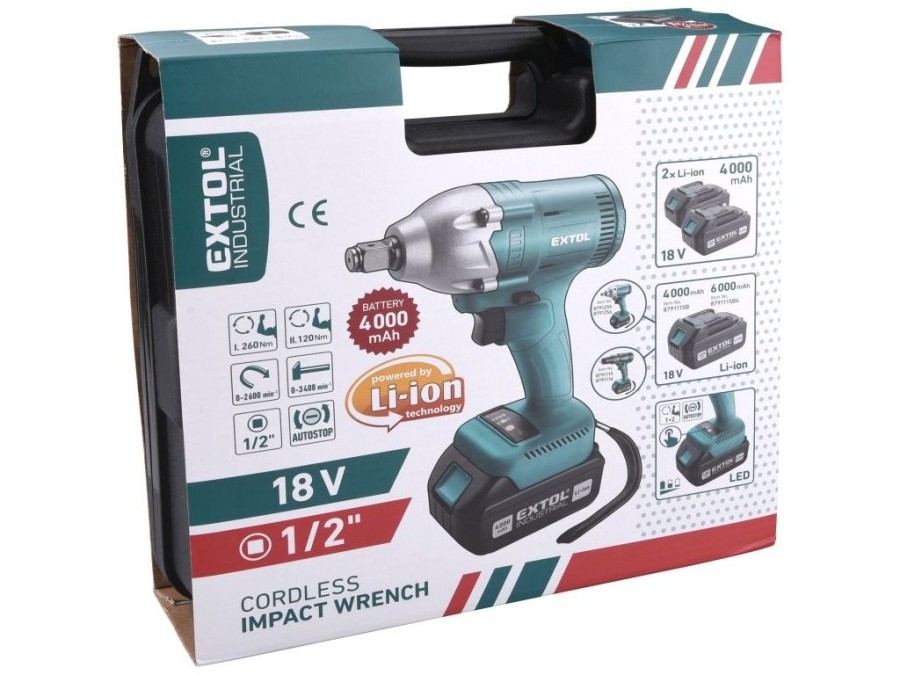 (obrázek pro) Utahovák rázový aku 1/2“ brushless, 18V Li-Ion, 2x4000mAh EXTOL INDUSTRIAL