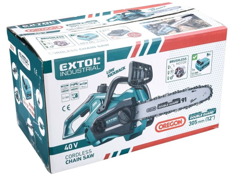 (obrázek pro) Pila řetězová, BRUSHLESS, 40V Li-ion, 2500mAh, 30cm EXTOL INDUSTRIAL