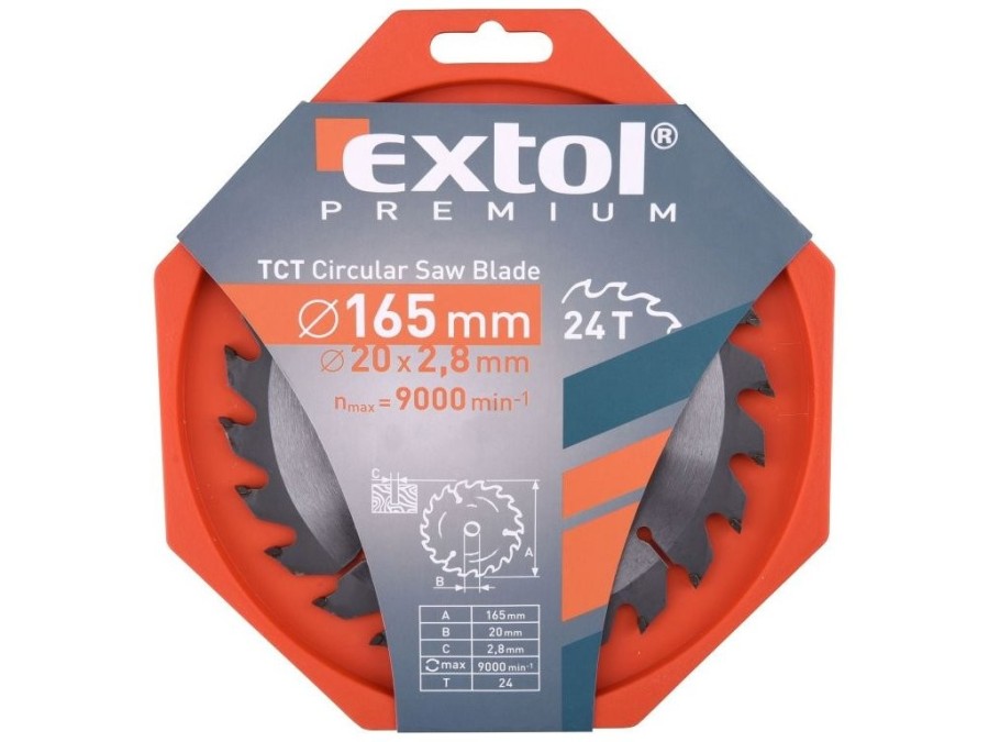 (obrázek pro) Kotouč pilový s SK plátky, 165x2,0x20mm, 24T, šířka SK plátků 2,8mm, EXTOL PREMIUM